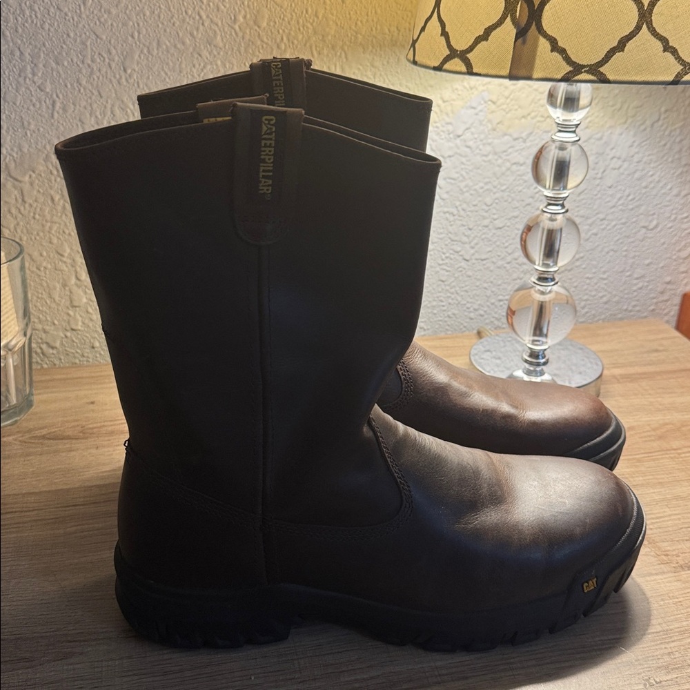 Caterpillar Men's Dark Brown Leather Steel Toe Boots
